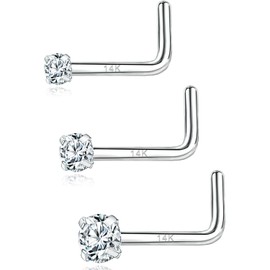 PunkTracker - Anillos de nariz de oro real de 14 quilates de 20 g con circonita cúbica de diamantes de imitación hipoalergénicos, para la nariz con fosa nasal, joyería para mujeres y hombres, Metal