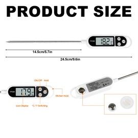MVCUASF Digital Food Thermometer instant read with Large LCD Screen Auto Off Cooking Thermometer Long Probe Thermometer ℉/℃ Button Kitchen Thermometer for Kitchen Cooking, BBQ, Sugar, Milk, Water