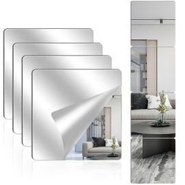 Acrylic Wall Mirrors Full Length,Self Adhesive Acrylic Mirror,8 x 8 Inch Self Adhesive Frameless Small Mirror Tiles, Flexible Plastic Mirror Sheets for Bedroom Home Gym Door (8 * 8 inch)