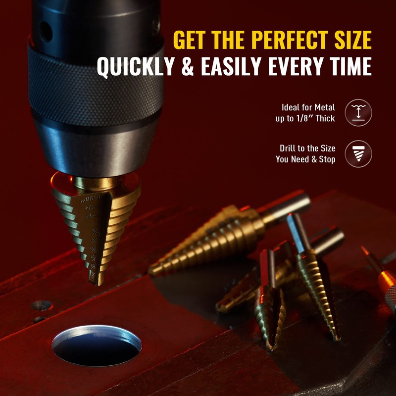 ZELCAN HSS 5PCS Titanium Step Drill Bit Set with Automatic