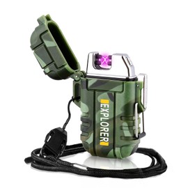 1 Pack Waterproof Lighter Outdoor Electric Lighter Dual Arc Lighter Windproof Lighter USB Rechargeable Lighter Flameless Plasma Lighter Camping Hiking Adventure Survival Tactical Gear