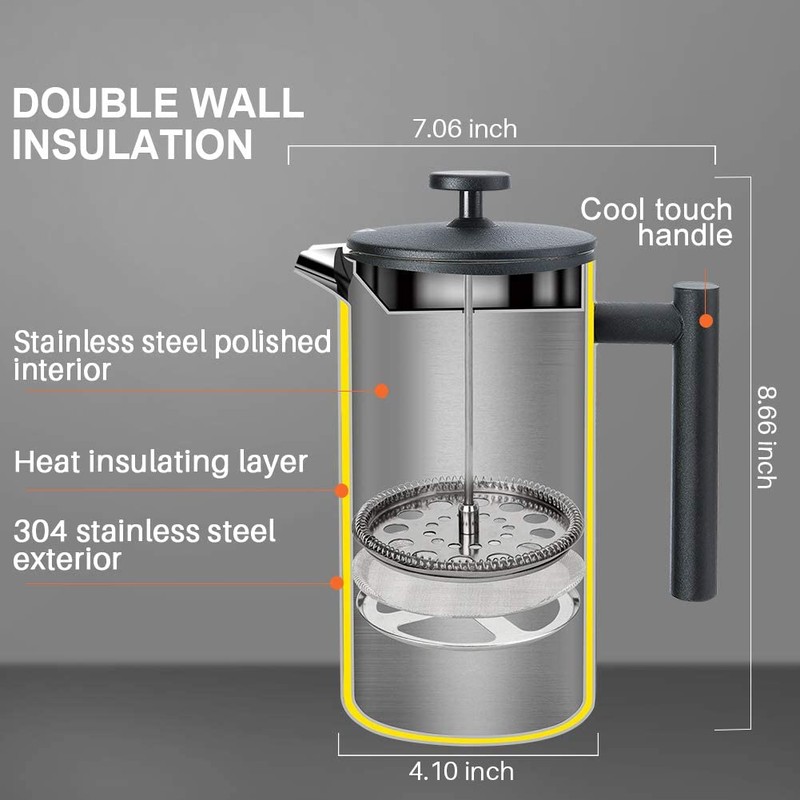 Secura French Press Coffee Maker, 304 Grade Stainless Steel Insulated