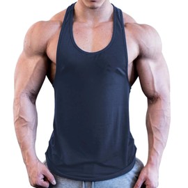 ZUEVI Men’s Stringer Tank Tops Y-Back Bodybuilding Muscle Cut T-Shirts Gym Fitness Tee Shirts(Navy Blue-M)