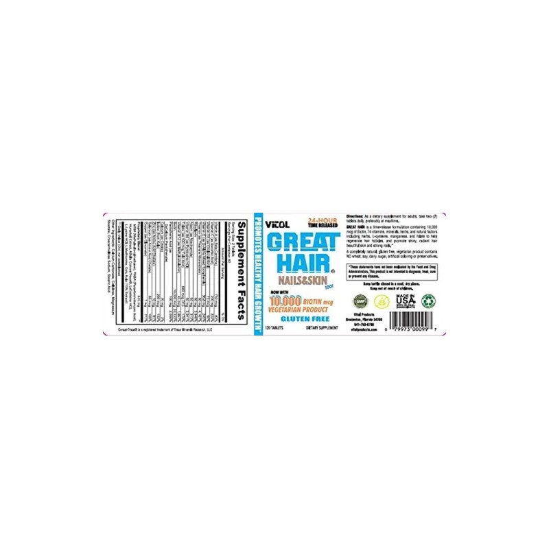 Vitol Great Hair Biotina 10,000 Mcg Tabletas 120 Sin Gluten