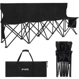 1MORE Soccer Bench - Portable Folding Team Bench, 4 Seats Foldable Sideline Benches, Soccer Chair with Bag & Backrest, Adult Team Chair for Football Camp Sport Events Outdoor Seating.Black