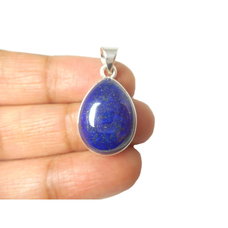 Teardrop Afghanistani Lapis Lazuli Sterling Silver 925 Gemstone Pendant -
