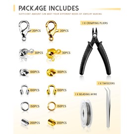 YETOOME 1200 Pcs Crimp Beads Kit for Jewelry Making, Including Crimp Beads, Covers, Tubes, Wire Guardians, Lobster Clasps, Jump Rings, Crimping Pliers and Beading Wire