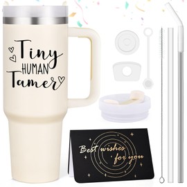 LiqCool Daycare Teacher Gifts, 40 Oz Great Tiny Human Tamer Tumbler, Preschool Teacher Gifts for Women, Daycare Provider Gifts for Teacher Appreciation End of Year on Christmas Birthday(Cream)