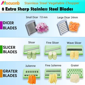 All-in-1 Vegetable Chopper with 8 Blades - Mandoline Slicer-Pro Food Chopper with Container - Veggie Salad Onion Chopper - Potato Dicer French Fry Cutter - Cheese Grater - Stainless Steel material