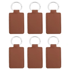 PATIKIL Leather Blank Keychains, 6Pcs Rectangle Leather Keychain Blanks Double Side Laser Engraving Key Chains for Embossing, UV-Printing, DIY Craft, Brown