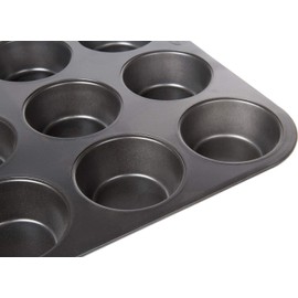 wenco Premium 12 Muffin Moulds, Non-Stick Baking Moulds, Dishwasher Safe, Black, Aluminium