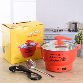 Electric Cooking Pot 1.8L 400 to 800W Stainless Steel Inner Wall 2 Modes Overheating Protection Electric Cooker Red