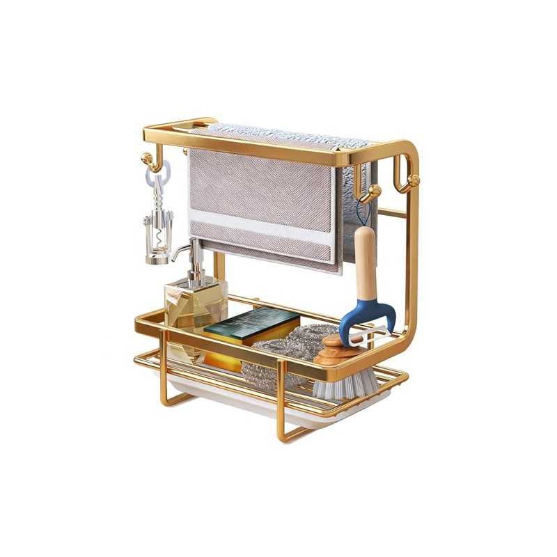Sponge Holder Sink with Drip Tray and Hook, Multifunctional Sink