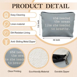 RYYCDOI Blue Beach Makeup Bag, Ocean Lover Gifts Cosmetic Bags for Women, Gifts for Beach Lovers, She Needed the Ocean Like She Needed to Breath Zipper Makeup Pouch