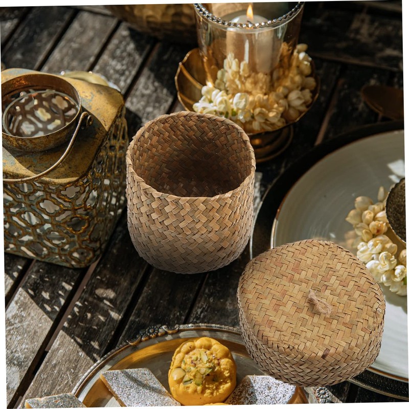 Ciieeo Hand-woven Creative Storage Basket White Decorative Box Cane Boys