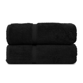 Luxury Hotel & Spa Quality, Quick Dry 100% Turkish Cotton 700 GSM, Eco Friendly Towel, for Bathroom Dobby Border Soft Bath Towel Set 27 X 54 ( Black, Bath Towels - Set of 2)