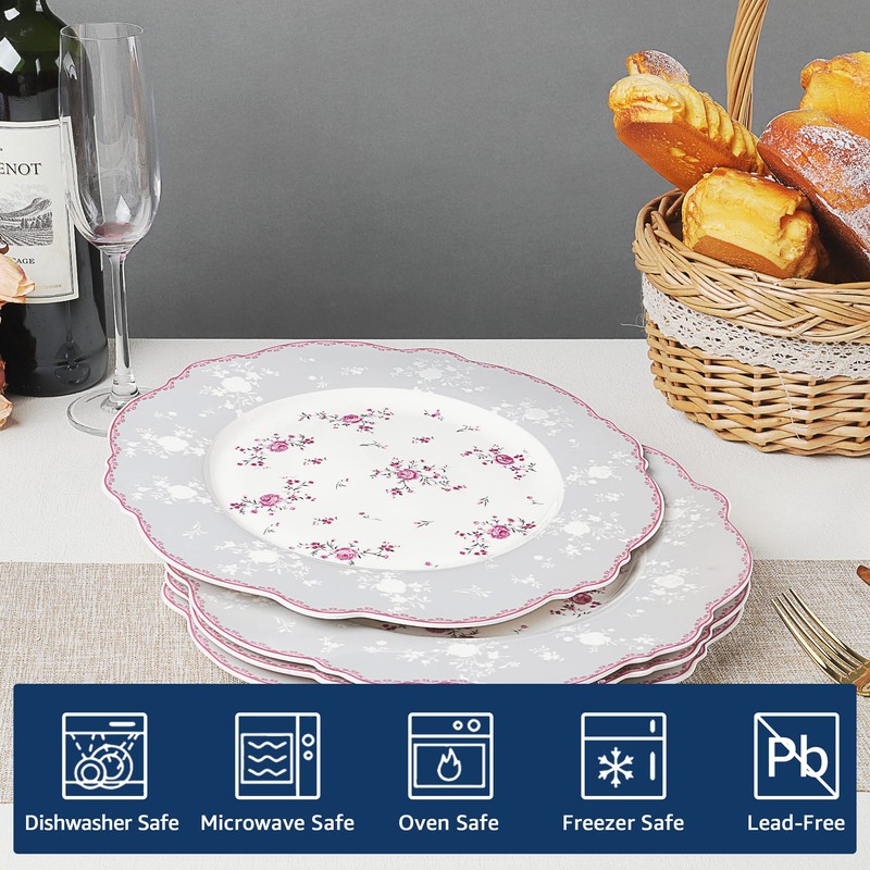 fanquare 10 Inch Porcelain Dinner Plates Set of 4, Lace