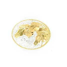 Crumrine Men's Horse Heads Belt Buckle Silver One Size