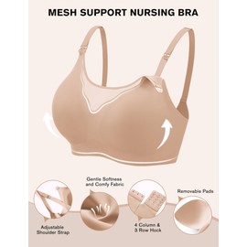 Ekouaer Women Ultra Soft Nursing Bra Seamless Lift Breastfeeding Bralette Breathable Mesh Bras with Effortlessly Adjustable Straps Khaki XXL