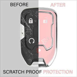 QBUC for GMC Key Fob Cover with Keychain Chrome Silver Trim Soft TPU Protection Case Compatible with GMC Acadia Sierra Terrain and Chevy Silverado 1500 2500HD 3500HD 5-Button(Pink)