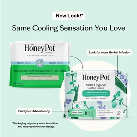 The Honey Pot Company - Herbal Panty Liners for Women - Heavy Flow w/Wings - Infused w/Essential Oils for Cooling Effect & Organic Cotton Cover - Feminine Care - 20 ct
