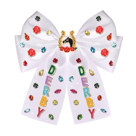 YAHPERN Kentucky Derby Hair Bows Horse Horseshoe Hair Bow Clips for Women Rose Large White Satin Ribbon Bows Kentucky Derby Outfits Accessories Gifts (Pattern E)