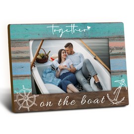 Foyoulame Together on the Boat 4x6 Picture Frame, Boat Lovers Captain Owner Gifts Wooden Picture Frame, Boating Gifts for Women Men, Nautical Anchor Rudder Decorative Photo Frames for Table Desk Decor