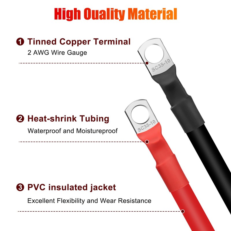 Linkstyle 6PCS 2 AWG Battery Cables, 30CM 2 Gauge Pure