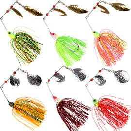 Fishing Lures Spinnerbait, 6pcs Bass Trout Salmon Walleye Hard Metal Spinner Baits Kit Jig Hooks Lures for Freshwater Saltwater Fishing