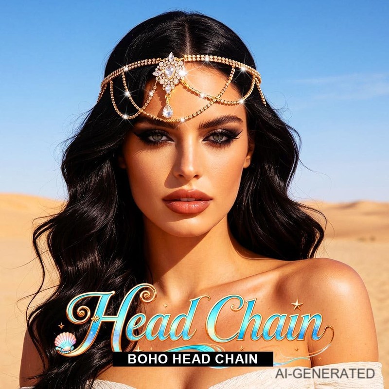 Sixexey Boho Egyptian Head Chain Gold Rhinestone Headpiece for Women