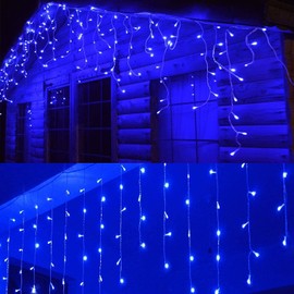 Luces Navideñas Cascada de Luces led - POWEROAK Luces de Navidad 4M 200LED IP44 Serie de Cascada led con 8 Modos de Iluminación Luz cascada Navidad Decorativas. (4M 200LED, Azul)