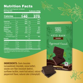 ChocZero Peppermint Crunch Keto Bark, Dark Chocolate Candy Bar, Sugar Free, Vegan, Gluten Free, 3.2 Ounce (Pack of 4)