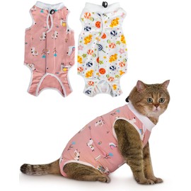 ANWA 2 Pack Cat Recovery Suit - Breathable Cat Surgery Recovery Suit Female, Cat Onesie for Cats After Surgery, Cat Spay Recovery Suit Female Abdominal Wounds