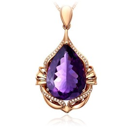 Salanda Elegant Mermaid Amethyst Pendant Necklace, Luxury Fashion18K Rose Gold Natural Purple Crystal Jewelry For Women, mm, Gold, Cubic Zirconia