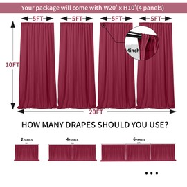 GALLETY 20 FT x 10 FT Red Backdrop Curtain - Polyester Backdrop Curtain Panels with 4 Inch Rod Pockets - Wedding Ceremony Party Home Window Decoration