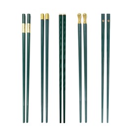 Modixun 5 Pairs Luxury Fiberglass Chopsticks, Reusable Japanese Chinese Chopsticks, Non-Slip, 5 Styles, Dark Green