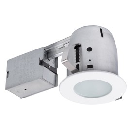 Globe Electric 90663, 4" Flush Round Trim Recessed Lighting Kit Tempered Frosted Glass, White, 3.88" Hole Size, Bulb Not Included