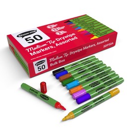 Show-Me Whiteboard Pens, Marker Pens For Whiteboard, Long-Lasting Whiteboard Markers With Easy-Fit Lids, Comfortable & Safe Dry Wipe Markers With Anti-Splay Nibs - Medium, Assorted, 50PK