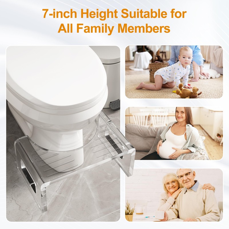 Royalcraft 7'' Tall Acrylic Toilet Stool, Modern Non-Slip Potty Stool