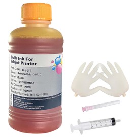 AYMSous Yellow Ink Universal Refill Ink Kit Dye Ink 250ml Work for Canon HP Epsn Brother Injet Printers Refillable Cartridge CISS CIS System (9 oz) with Syringe&Glove