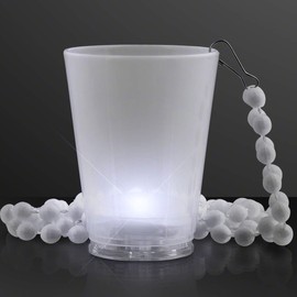 FlashingBlinkyLights Set of 4 White LED Party Light Up Shot Glass on White Bead Necklaces