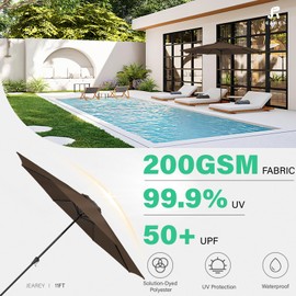JEAREY 11' Patio Umbrellas Outdoor Table Market Umbrella w/Crank, 8 Sturdy Ribs, UV Protection Waterproof Sunproof for Garden, Deck, Backyard, Pool(Brown)