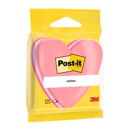Post-it Notas - 1 bloque de 225 notas adhesivas en forma de corazón, 70 x 70 mm, notas adhesivas para computadora, oficina, escuela y notas, color rosa