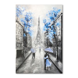 YPY Blue Floral Paris Canvas Wall Art: Blue Flower Grey Eiffel Tower Picture for Bathroom Decor, Painting Textured Street Scenery Print Modern Artwork Home Decoration 10 x 15