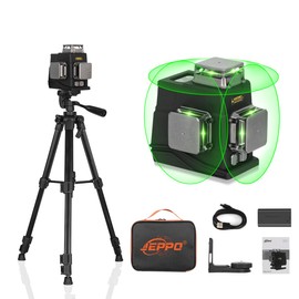 JEPPO Laser Level with Tripod,3D Green Laser Level 3x360 Self Leveling,12 Line Lazer Leveler Tool for Construction,Picture Hanging,APP Remote Control,Rechargeable Battery,Magnetic Rotating Stand