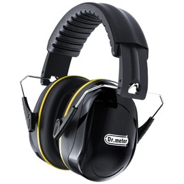 Dr.meter Ear Defenders Adults, SNR 31dB Noise Reduction Earmuffs with with Adjustable Headband Double Layers Hearing Protection for Gardening Yard Work black+yellow