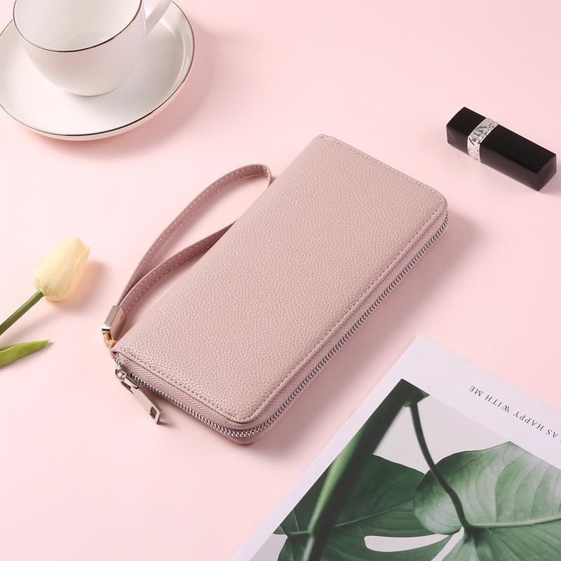 GAEKEAO women's wallet, large capacity leather women's wallet, zip clutch,