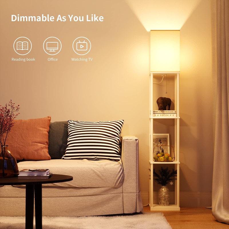SUNMORY Shelf Floor Lamp with 3-Way Dimmable LED Bulb, Modern