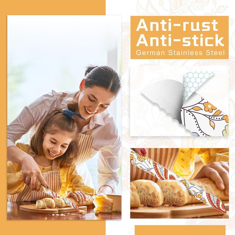 Astercook Paisley Knife Set Kitchen Block Rustproof Stainless Steel &