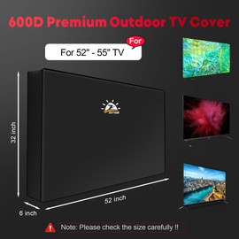 Zettum TV Cover for 52-55 Inch TV, TV Screen Protector Cover Outdoor 600D Oxford PU Coating Heavy Duty & Waterproof Screen Protector for TVs (Black)